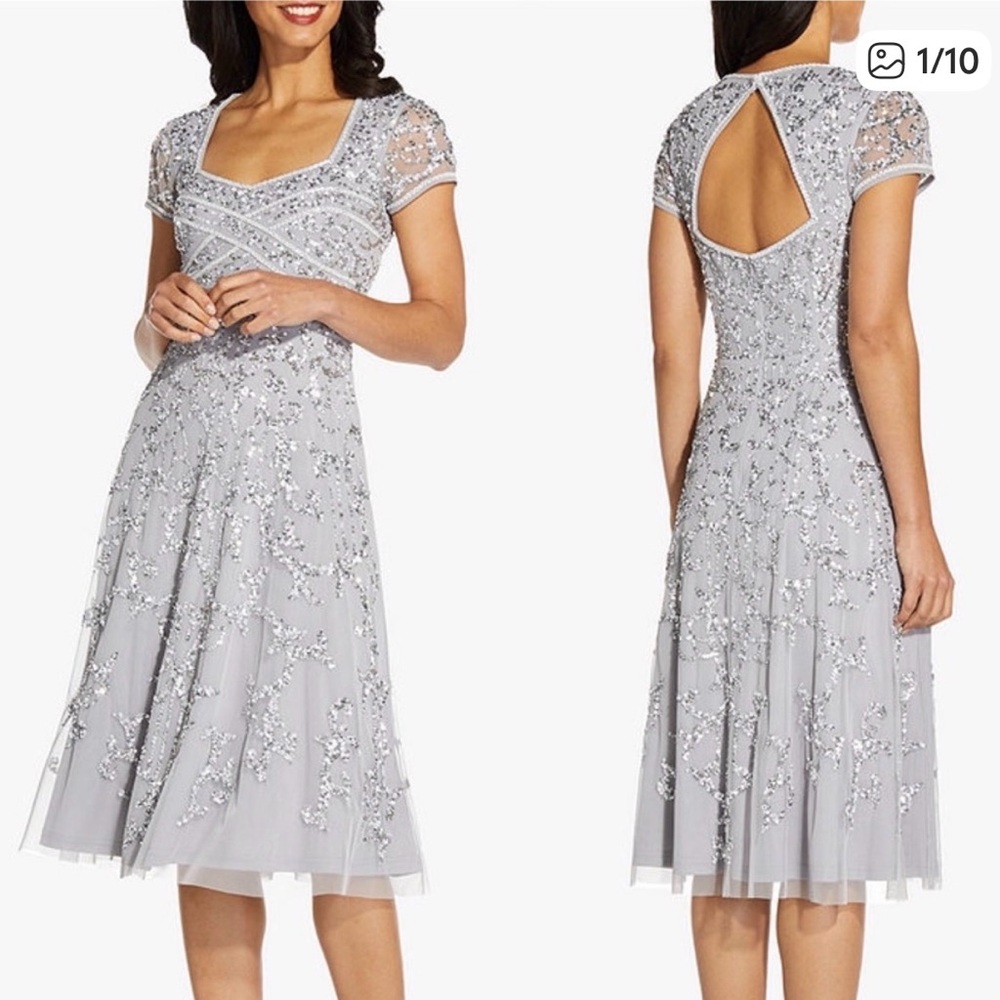 Adrianna Papell Ivory/ pearl Embellished Midi Dress